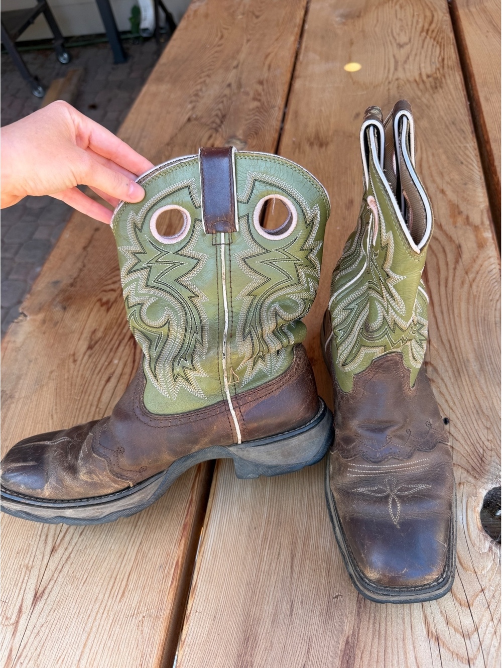 Durango Lady Rebel Western Cowboy Boots Brown and Green Size 8 1/2